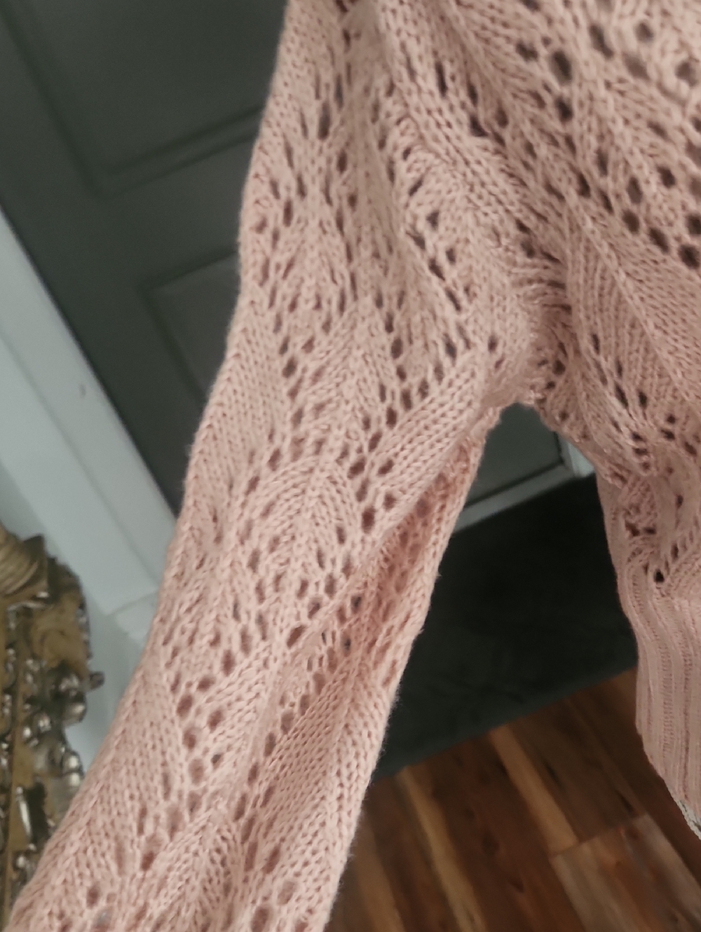 Soft Pink Openwork Knit Cardigan Sweater - Picture 4 of 5